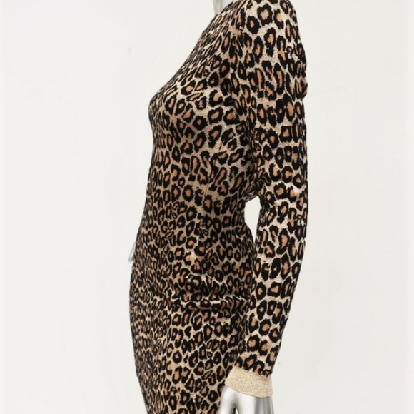 Miu Miu Leopard Print Sweater Dress Gold Lurex - Picture 4 of 8